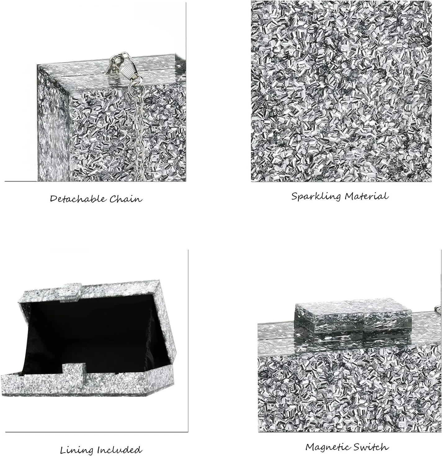 YYW Women Sequin Acrylic Clutch Box Crossbody Bag Handbag Bridal Party Cocktail Evening Clutch Purse