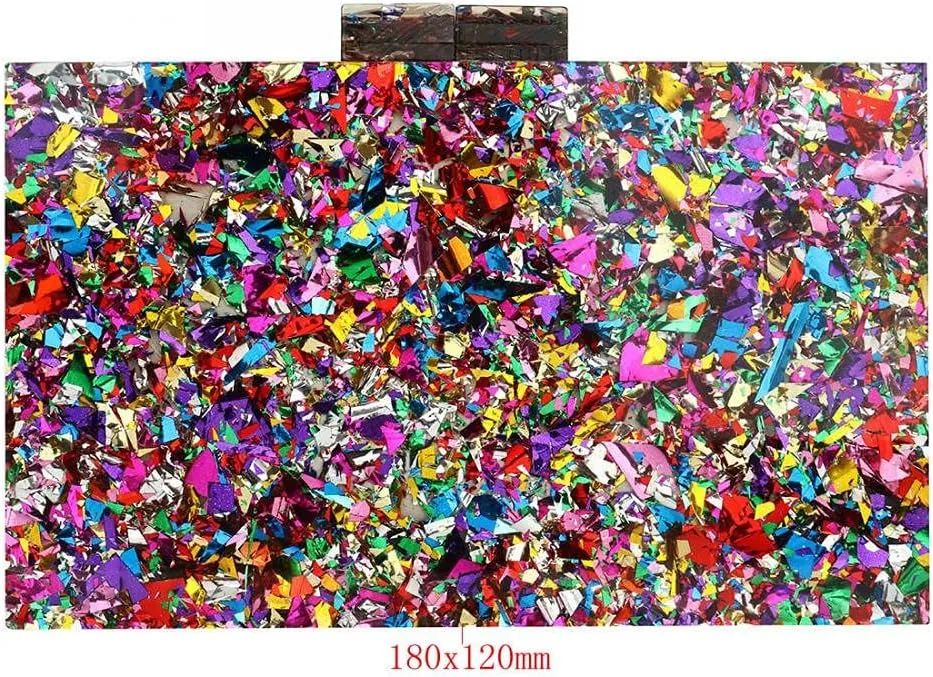 YYW Women Sequin Acrylic Clutch Box Crossbody Bag Handbag Bridal Party Cocktail Evening Clutch Purse
