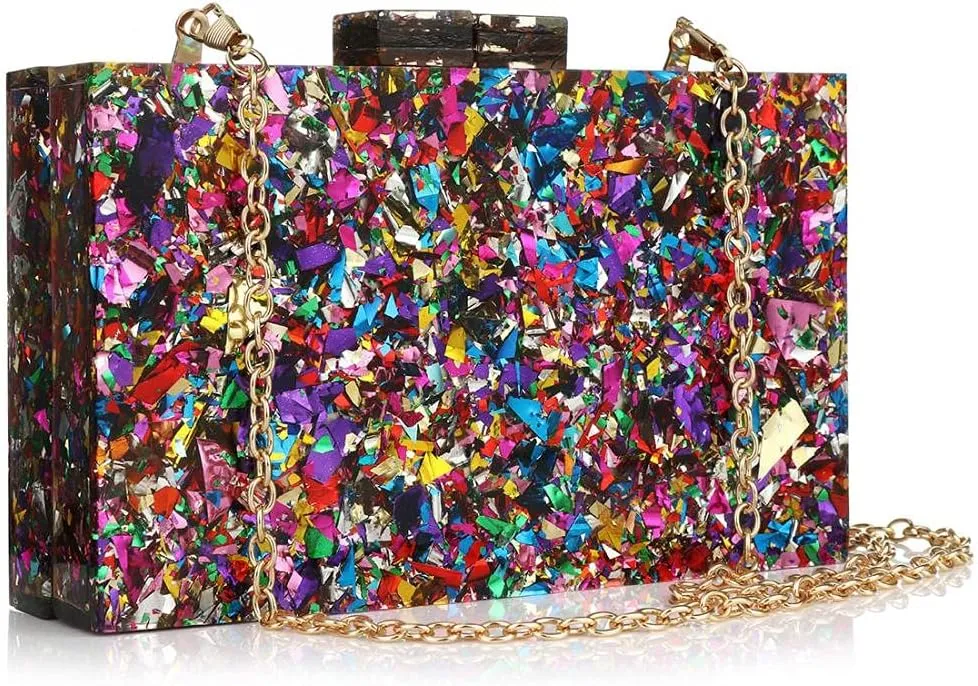 YYW Women Sequin Acrylic Clutch Box Crossbody Bag Handbag Bridal Party Cocktail Evening Clutch Purse