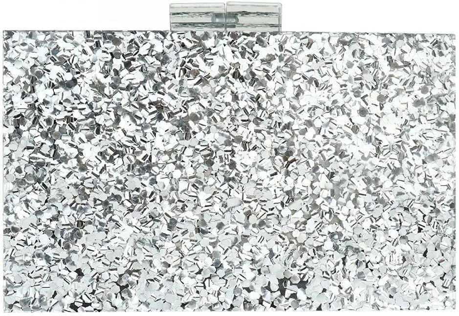 YYW Women Sequin Acrylic Clutch Box Crossbody Bag Handbag Bridal Party Cocktail Evening Clutch Purse