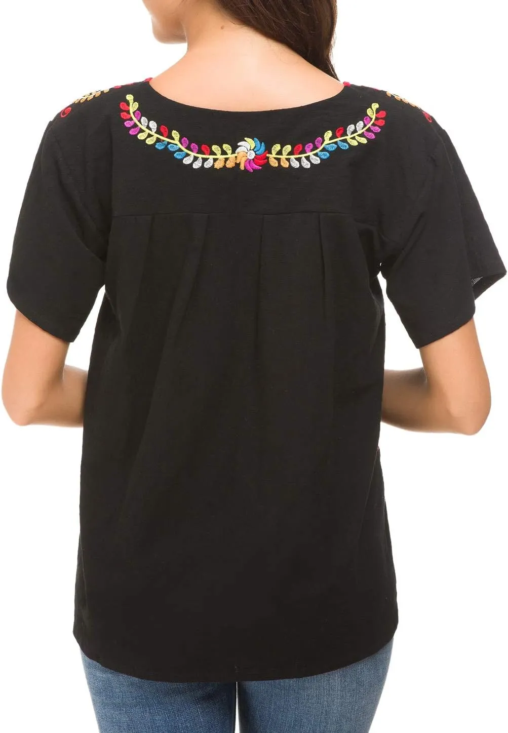 YZXDORWJ Women's Embroidered Mexican Peasant Blouse Mexico Summer Shirt Short Sleeve