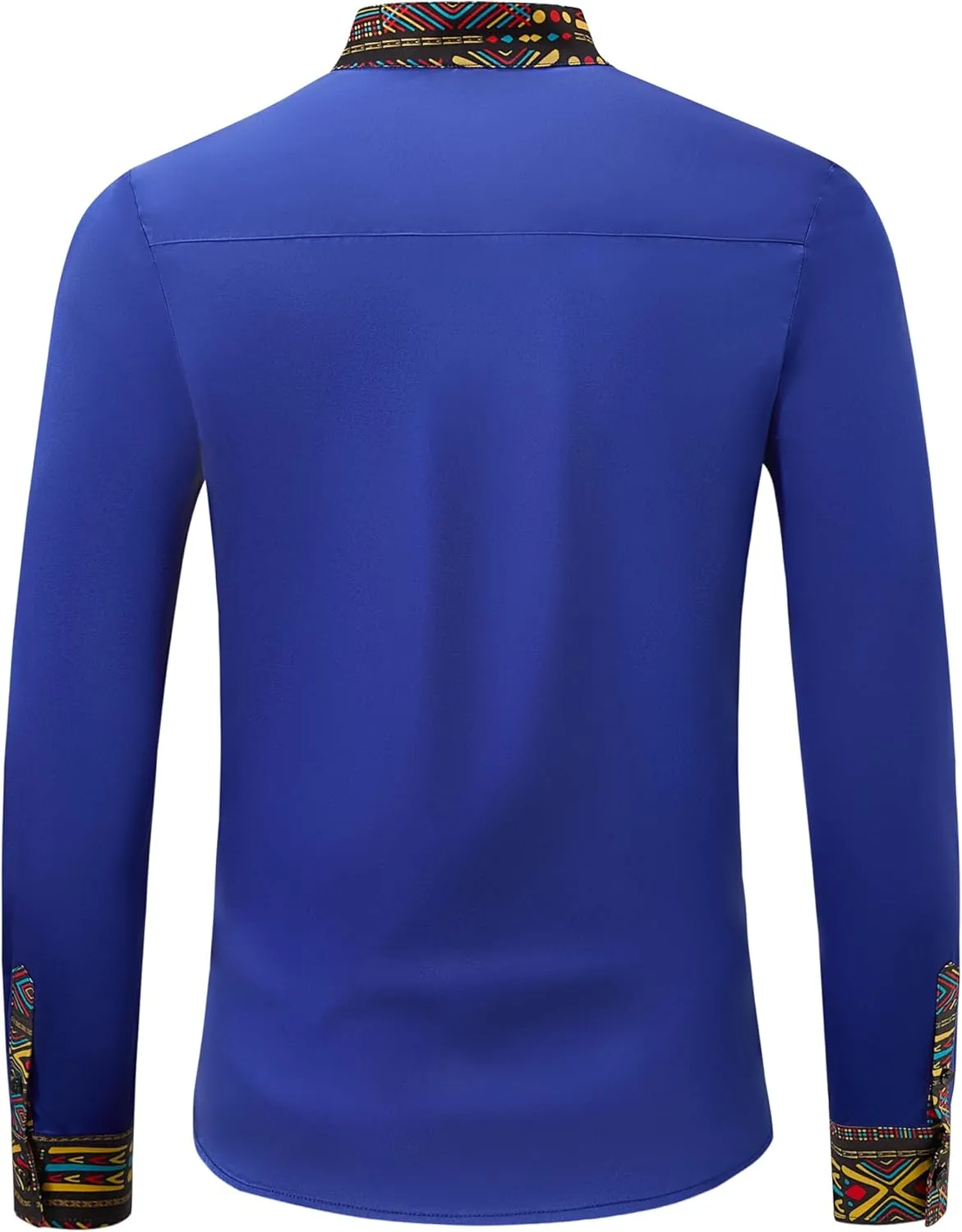 ZAFUL Men's African Shirt Hipster Tribal Graphic Patchwork Slim Fit Tee Long Sleeve Button Down Mandarin Collar Shirts