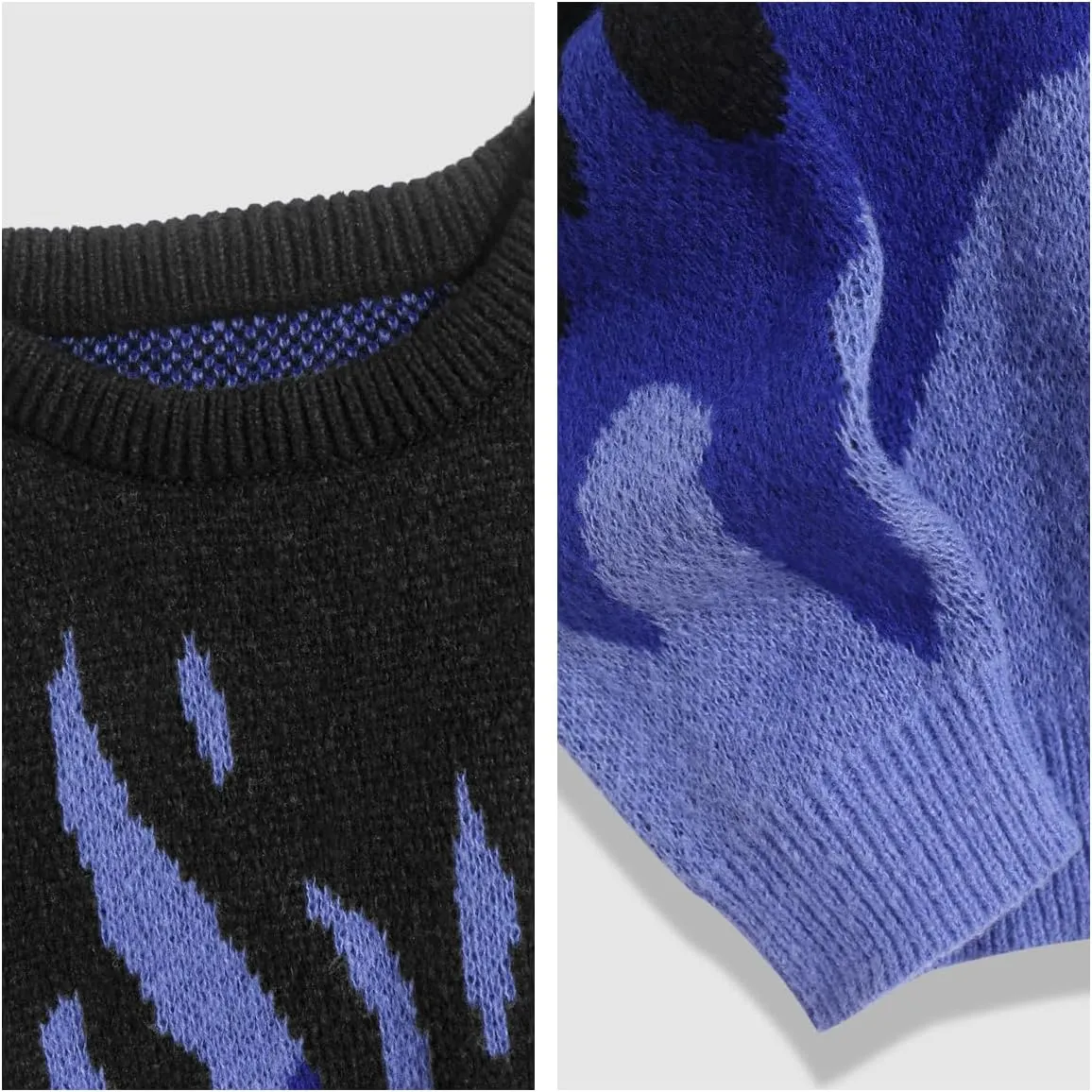 ZAFUL Men's Oversized Sweater Y2K Aesthetic Flame Graphic Crewneck Knit Pullover Unisex Casual Sweaters