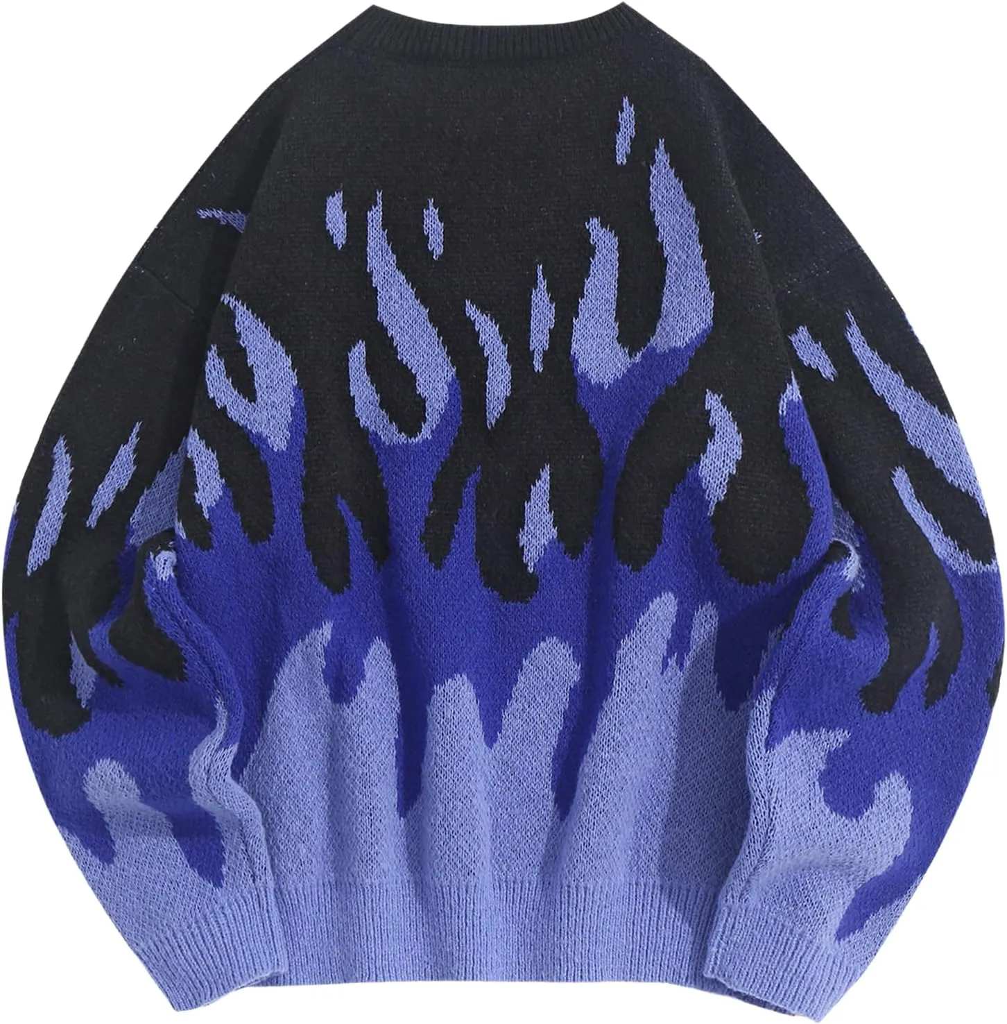 ZAFUL Men's Oversized Sweater Y2K Aesthetic Flame Graphic Crewneck Knit Pullover Unisex Casual Sweaters