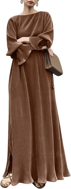 ZANZEA Women's Casual Maxi Dress Long Sleeve Loose V Neck Printed Kaftan Party Check Plaid Shrit Dress Puff Sleeve