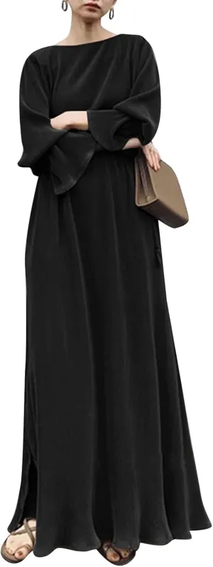 ZANZEA Women's Casual Maxi Dress Long Sleeve Loose V Neck Printed Kaftan Party Check Plaid Shrit Dress Puff Sleeve