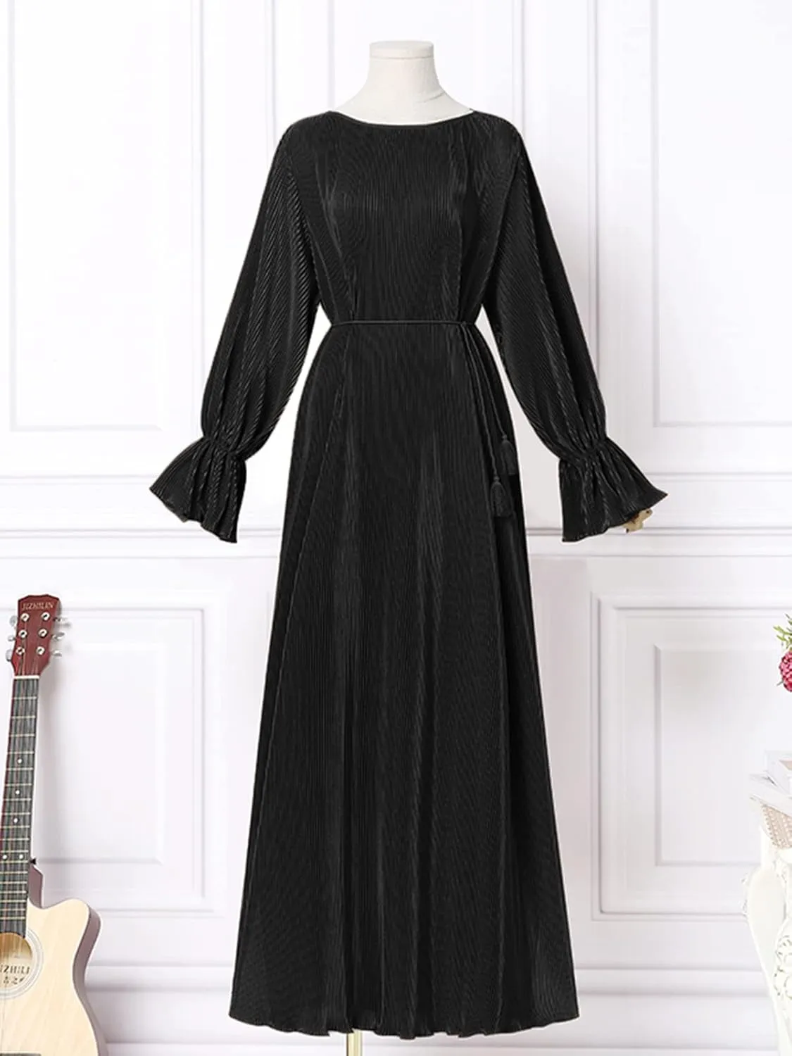 ZANZEA Women's Casual Maxi Dress Long Sleeve Loose V Neck Printed Kaftan Party Check Plaid Shrit Dress Puff Sleeve