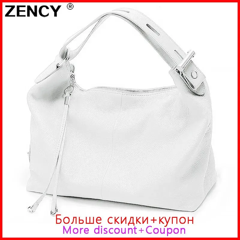 ZENCY Hot Stylish 100% Genuine Cow Leather Women Handbag Extendable Handle Strap Cowhide Ladies Tote Shoulder Bags Purse Satchel