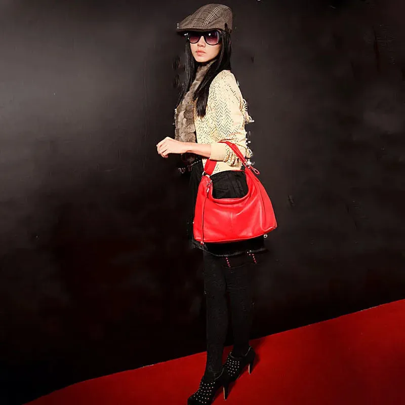 ZENCY Hot Stylish 100% Genuine Cow Leather Women Handbag Extendable Handle Strap Cowhide Ladies Tote Shoulder Bags Purse Satchel