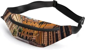 Zipper Fanny Pack for Men Women Fashion Waist Bag Stylish Crossbody Bags with Adjustable Strap Old Courtyard Cafe Chair City Rome Italy Travel Chest Bags Belt Bags for Running Hiking Workout Cycling