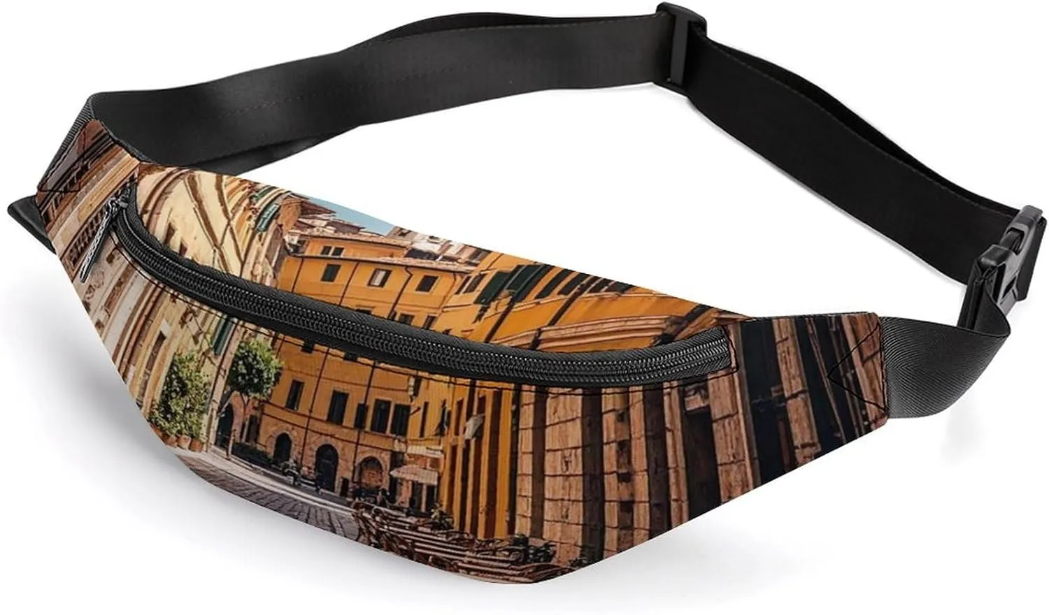 Zipper Fanny Pack for Men Women Fashion Waist Bag Stylish Crossbody Bags with Adjustable Strap Old Courtyard Cafe Chair City Rome Italy Travel Chest Bags Belt Bags for Running Hiking Workout Cycling