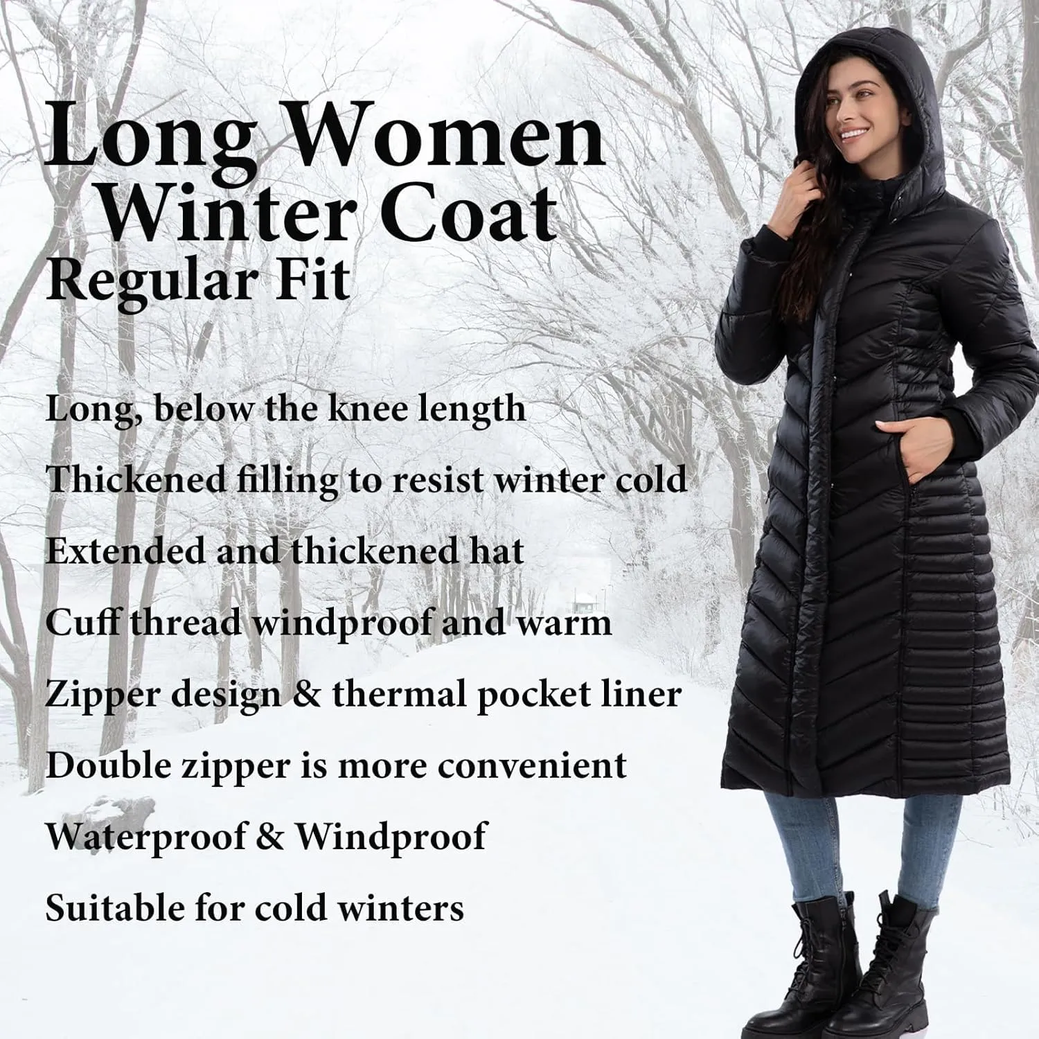 ZMC Thicken Women's Winter Puffer Coat, Warm Hooded Long Puffy Packable Jacket