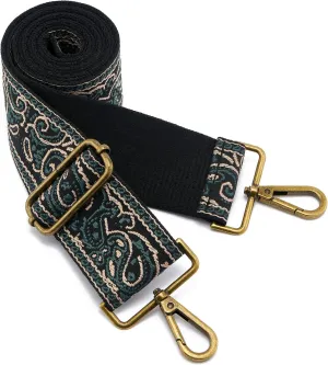 ZOOEASS Bronze Buckles Purse Strap, 2" Wide Crossbody Handbag Strap Adjustable Replacement Shoulder Strap Vintage Embroidery Guitar Style(5CM-Color6)
